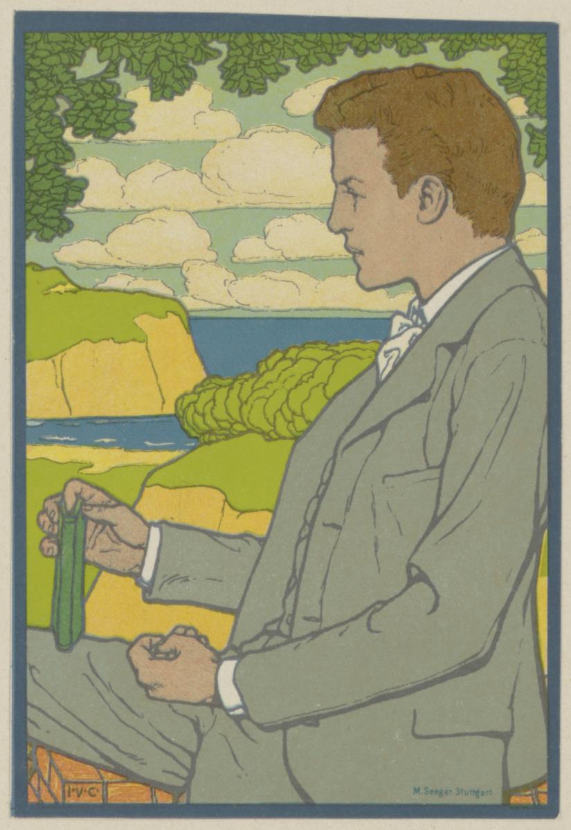 Sitzender Mann im Profil. Illustration zu: Luise Glass, Das Montagskränzchen. Bd. 1 der Kränzchenbibliothek