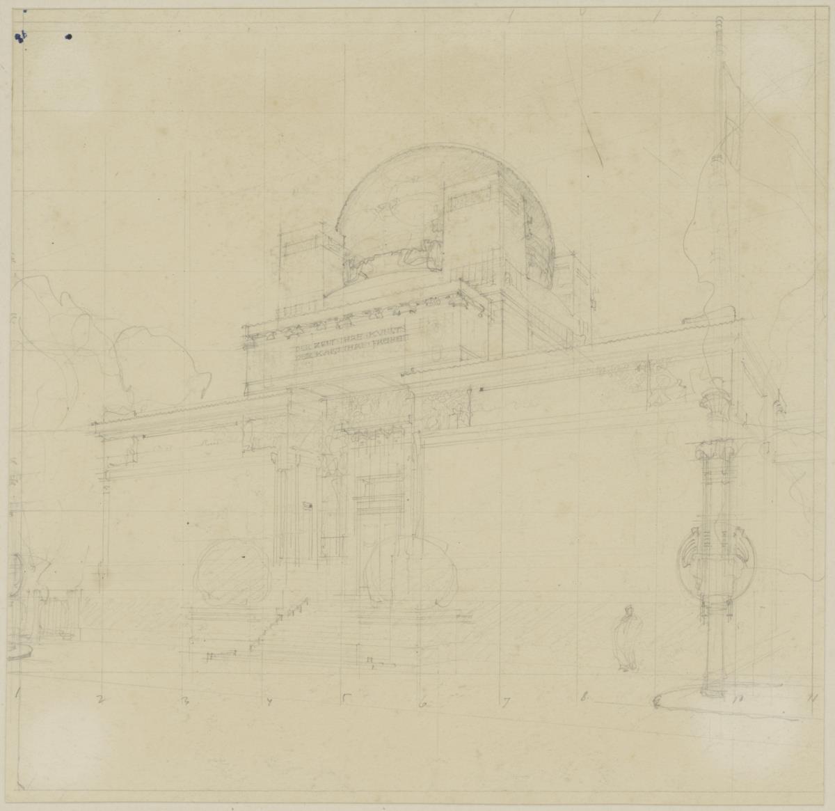 Wien, Ausstellungsgebäude der Secession, Perspektive, Skizze zum endgültigen Entwurf