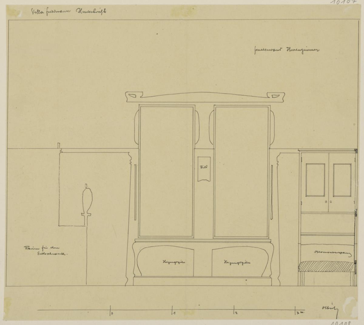 Hinterbrühl, Villa Friedmann, Herrenzimmer, Aufriss der Fensterwand