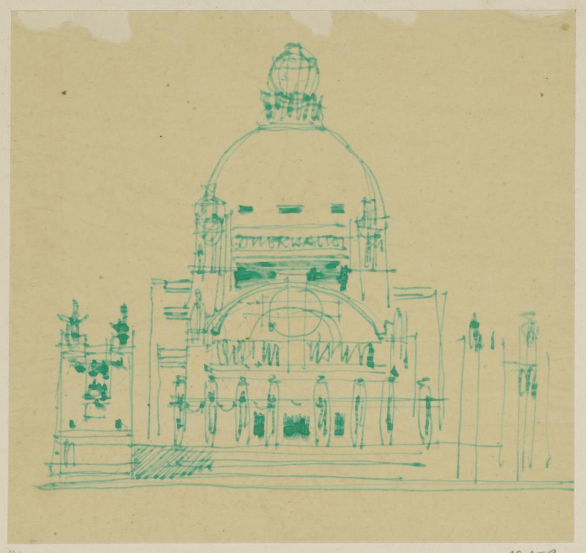 Wien, Projekt Kaiser Franz Joseph Jubiläumskirche, Skizzenblatt mit Fassade