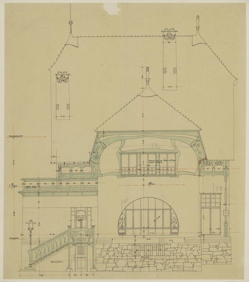 Wien, Wohnhaus Bahr, Aufriss der Ostfassade