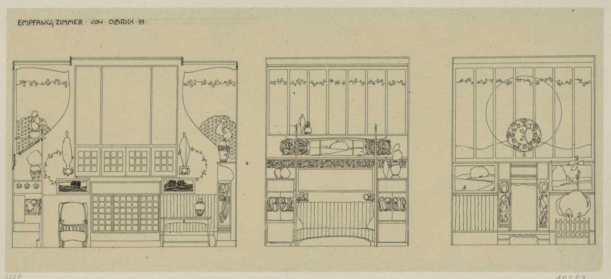 Darmstädter Zimmer für die Weltausstellung Paris 1900,  Aufriss dreier Wände