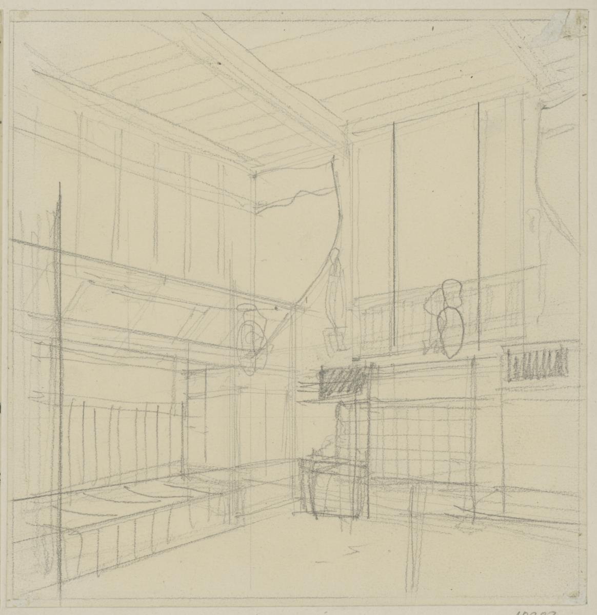 Darmstädter Zimmer für die Weltausstellung Paris 1900, Perspektive der Sofa und Fensterwand
