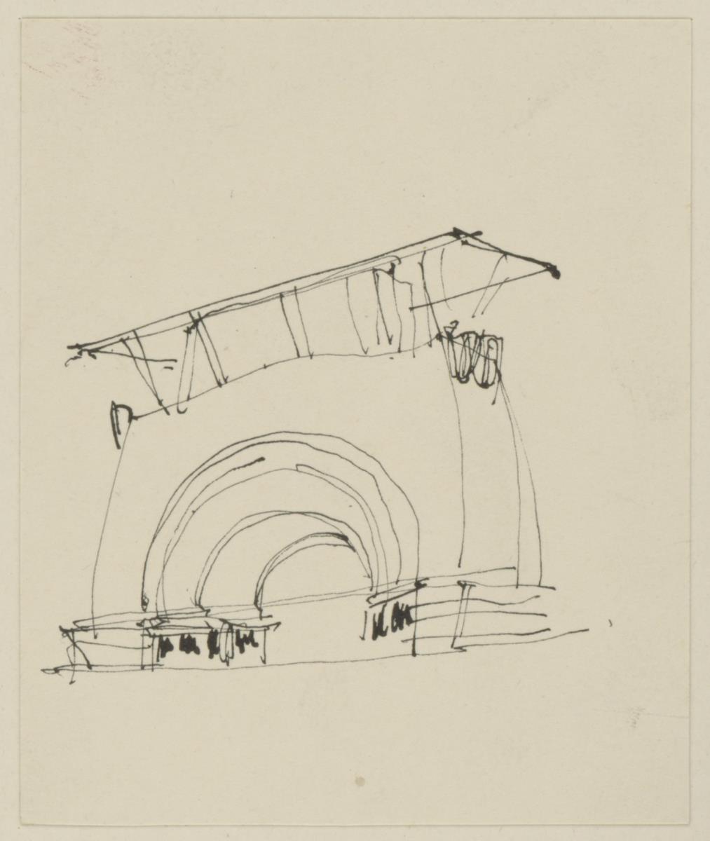 Darmstadt, Haupteingang zur Ausstellung der Künstlerkolonie, Vorentwurf, Skizzenblatt mit Perspektive