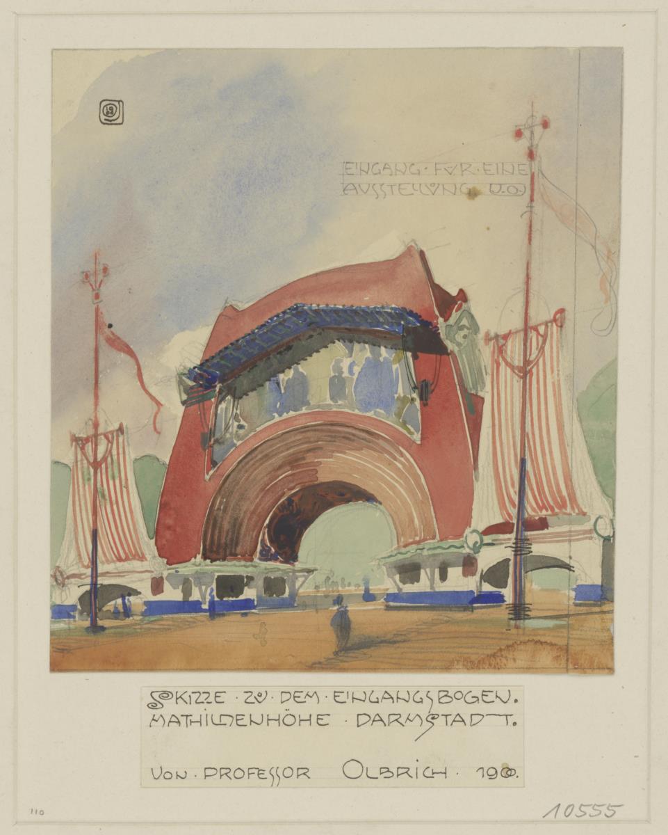 Darmstadt, Haupteingang zur Ausstellung der Künstlerkolonie, Vorentwurf, Perspektive