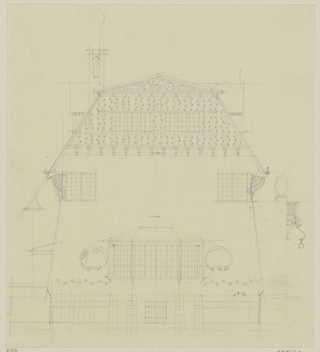 Darmstadt, Wohnhaus Keller, Vorentwurf, Aufriss der Südwand