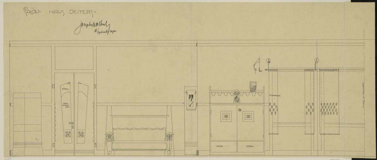 Darmstadt, Wohnhaus Deiters, Salon, Aufrisse zweier Wände