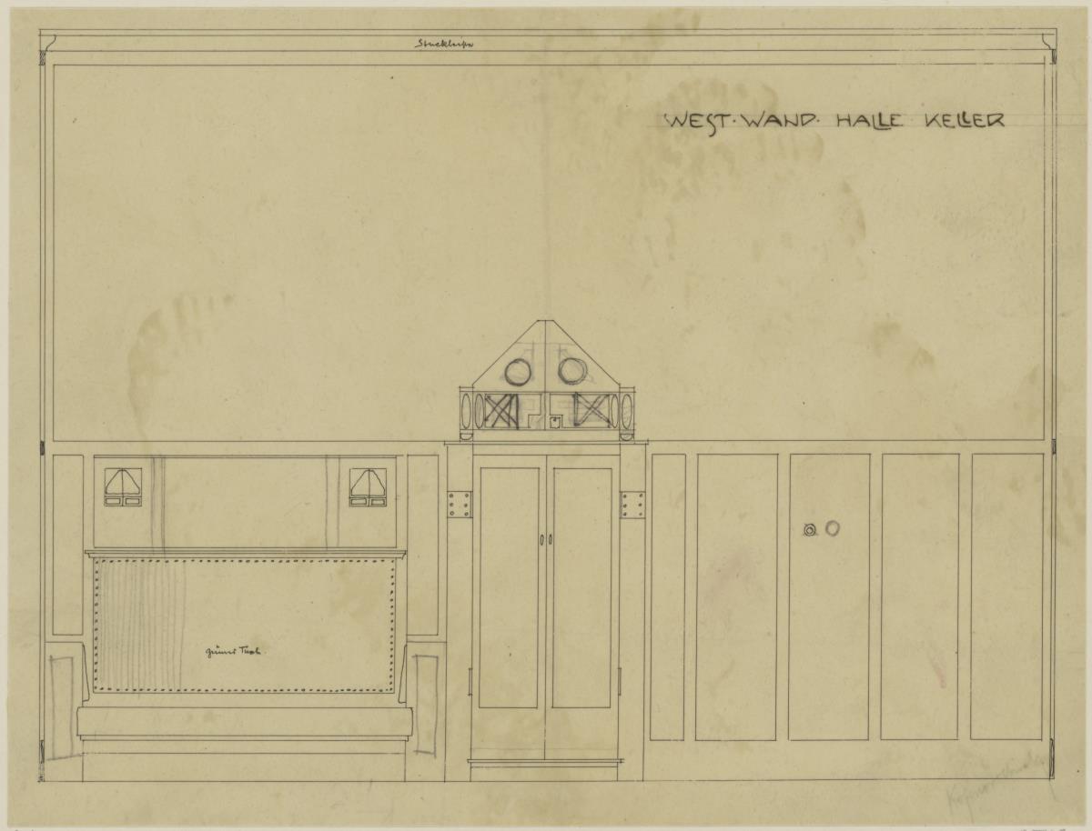 Darmstadt, Wohnhaus Keller, Halle, Aufriss der Westwand