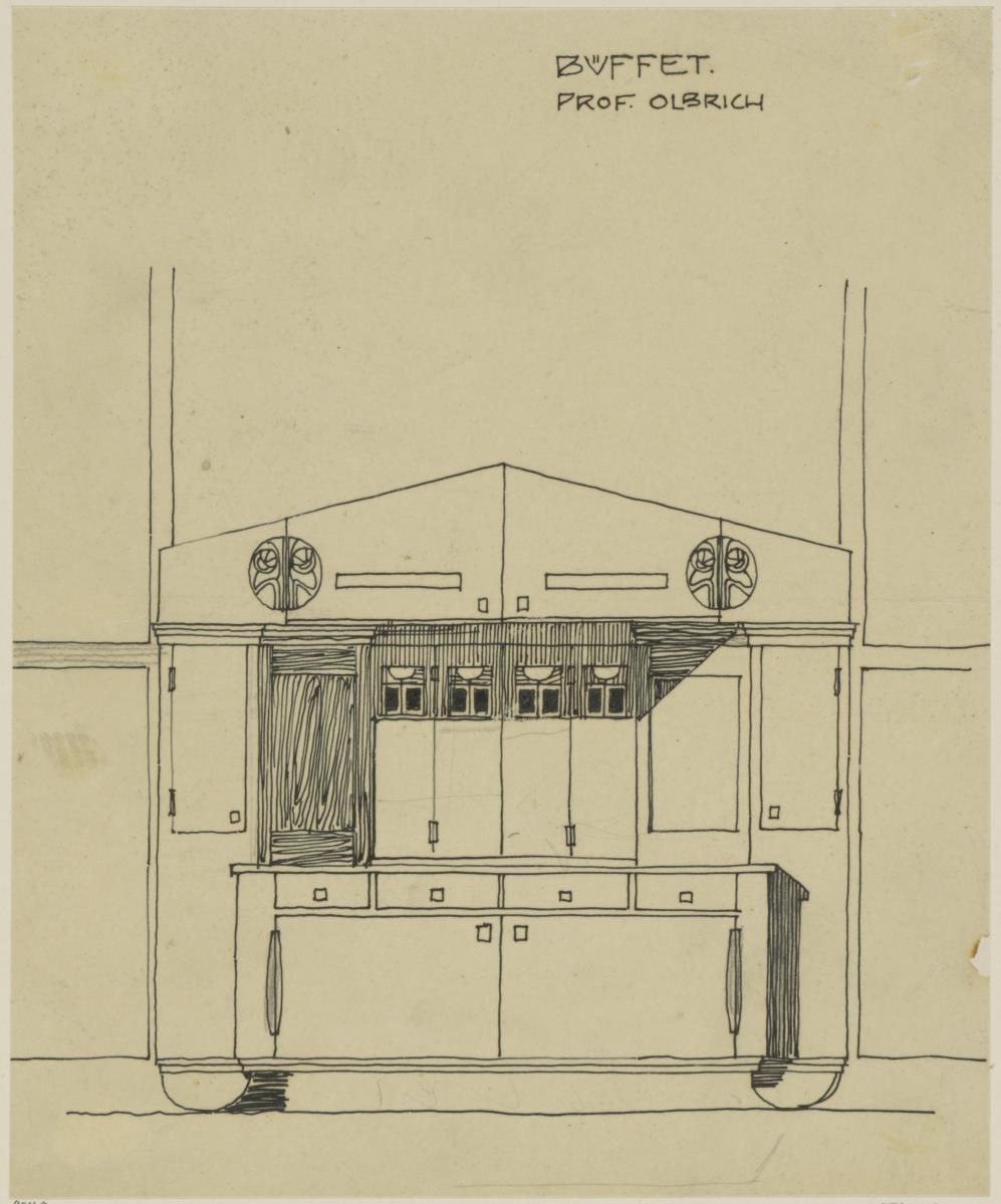 Darmstadt, Wohnhaus Keller, Halle, Aufriss des Buffets