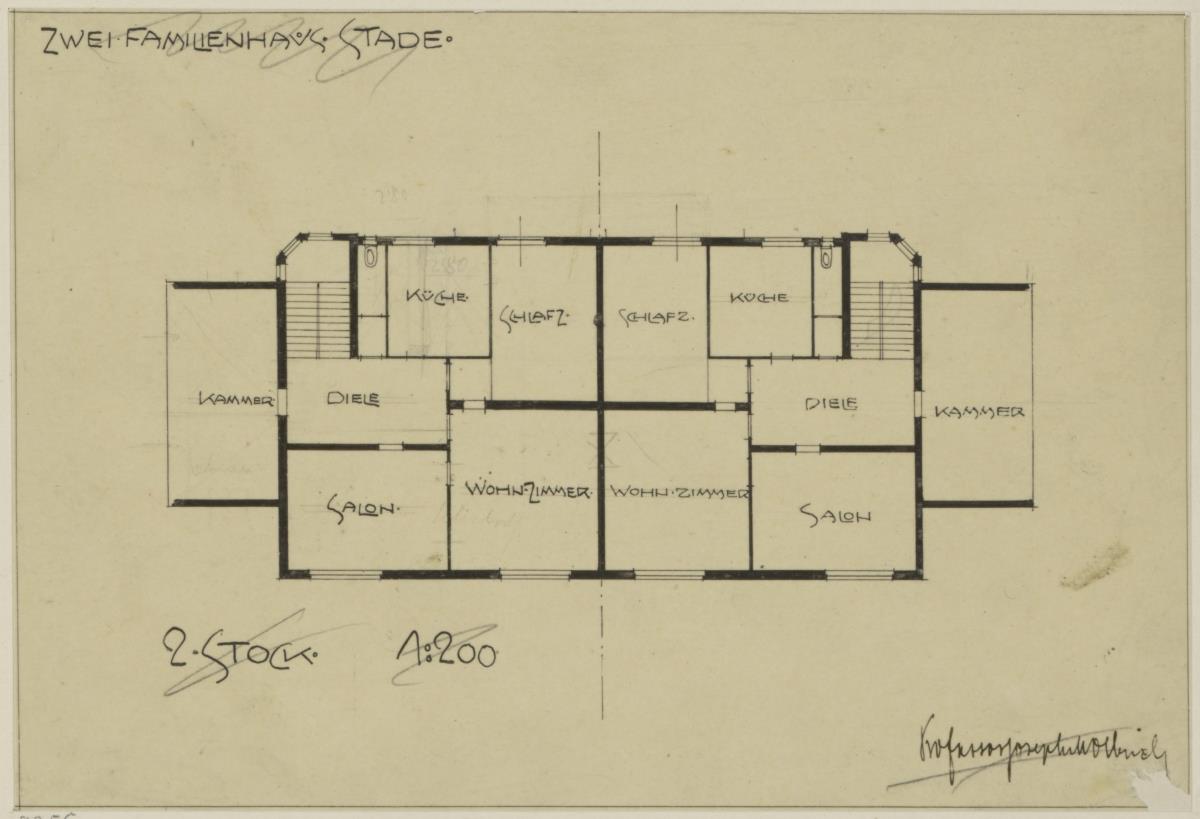 Darmstadt, Doppelhaus Stade, Grundriss des zweiten Obergeschosses