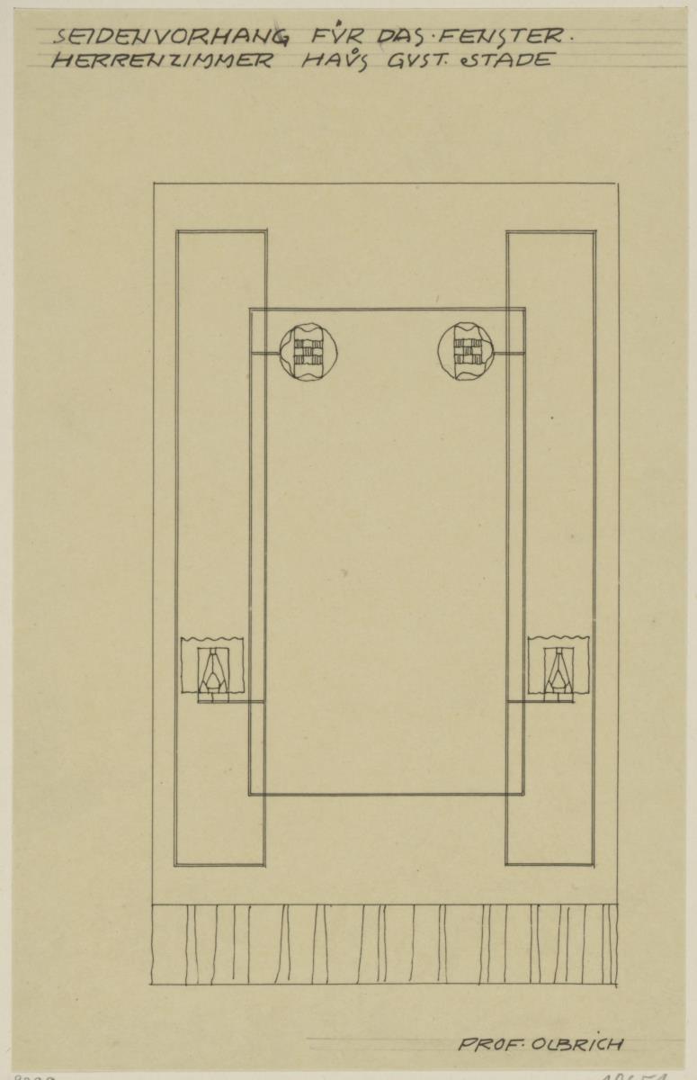 Darmstadt, Doppelhaus Stade, Wohnung Gustav Stade, Herrenzimmer, Fenstervorhang