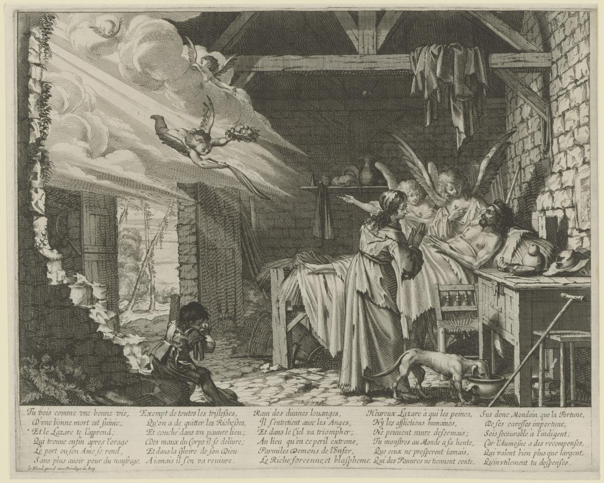 Das Gleichnis vom reichen Mann und vom armen Lazarus, Bl. 2: Tod des Lazarus