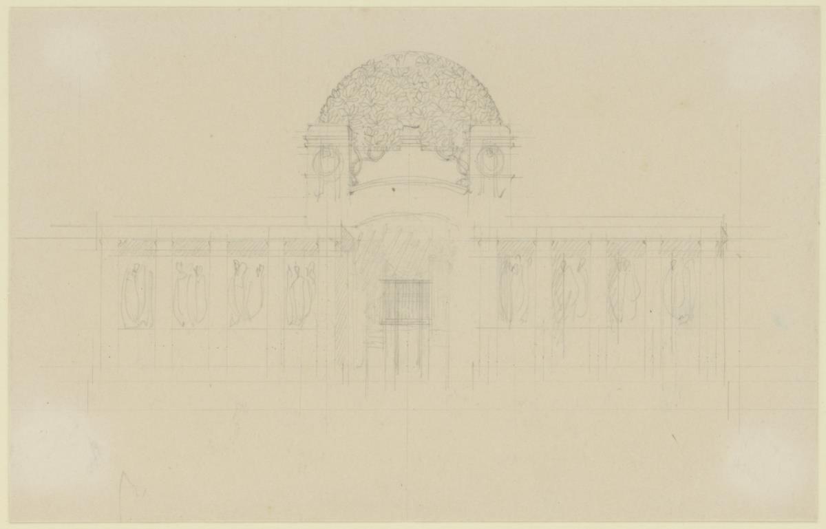 Wien, Ausstellungsgebäude der Secession, Aufriss, Skizze zum endgültigen Entwurf