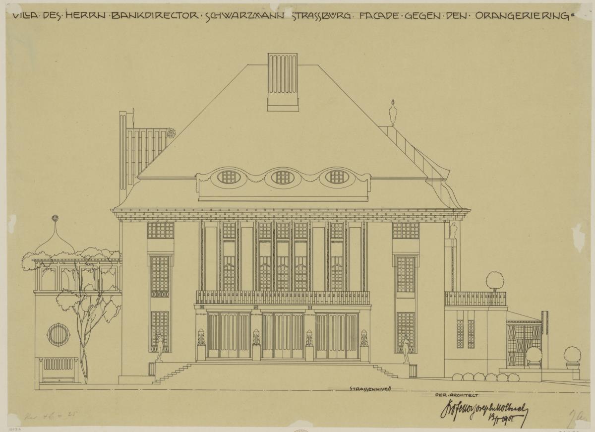 Strassburg, Projekt Villa Schwarzmann, Aufriss der Nordostfassade