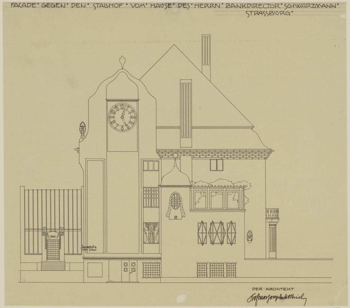 Strassburg, Projekt Villa Schwarzmann, Aufriss der Südostfassade