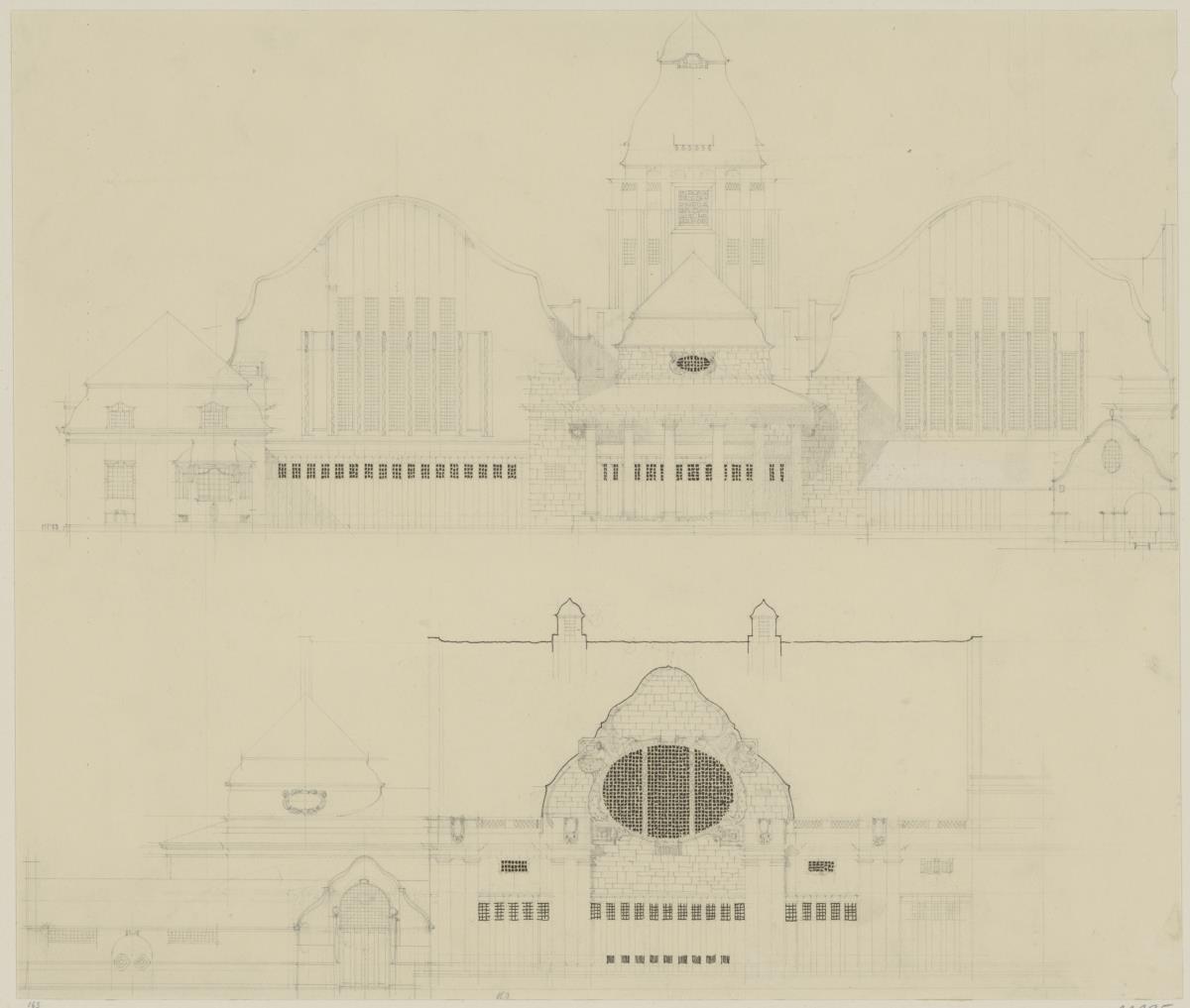 Darmstadt, Projekt Hallenschwimmbad, Aufrisse der West und Südfassade