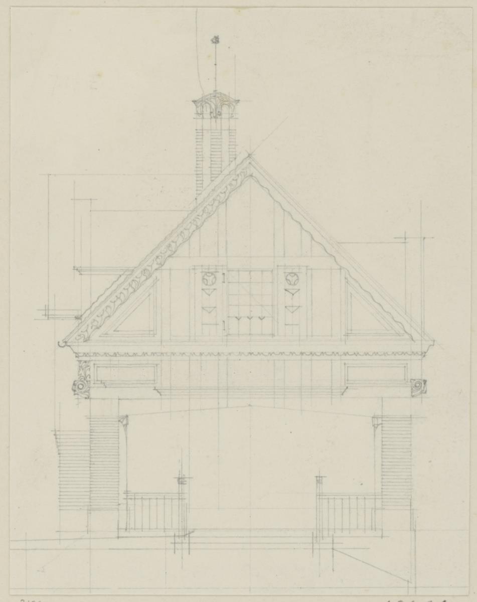 Darmstadt, Projekt Stallgebäude für Julius Glückert, dritte Version, Aufriss der Südfassade