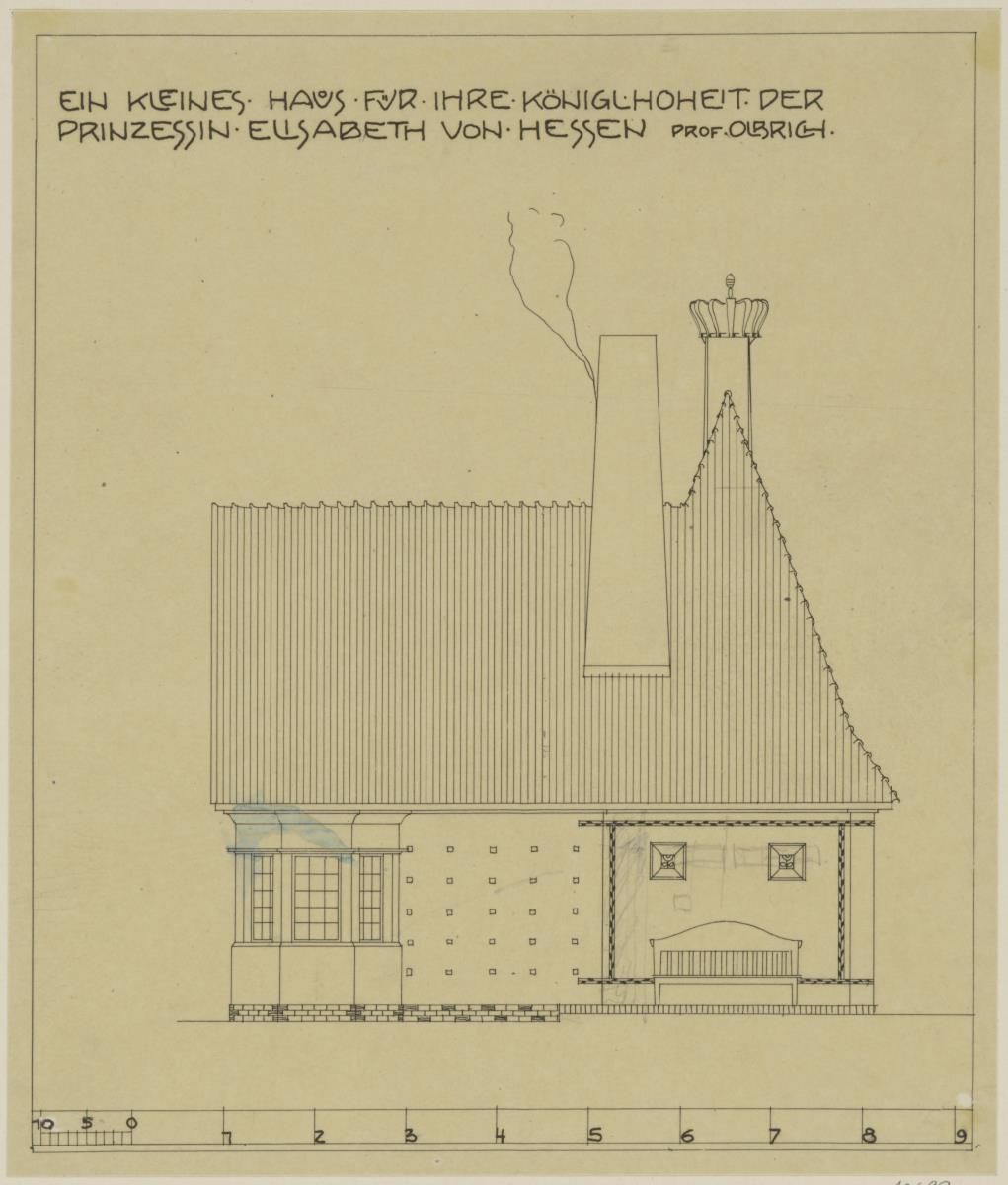 Schloss Wolfsgarten bei Langen, Spielhaus für Prinzessin Elisabeth von Hessen, Aufriss der Ostfassade