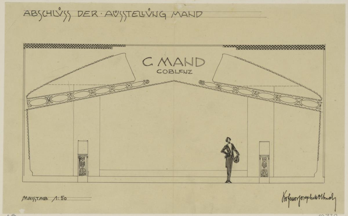 Düsseldorf, Projekt eines Ausstellungsstandes der Firma Carl Mand für die Industrie und Gewerbe Ausstellung,  Aufriss