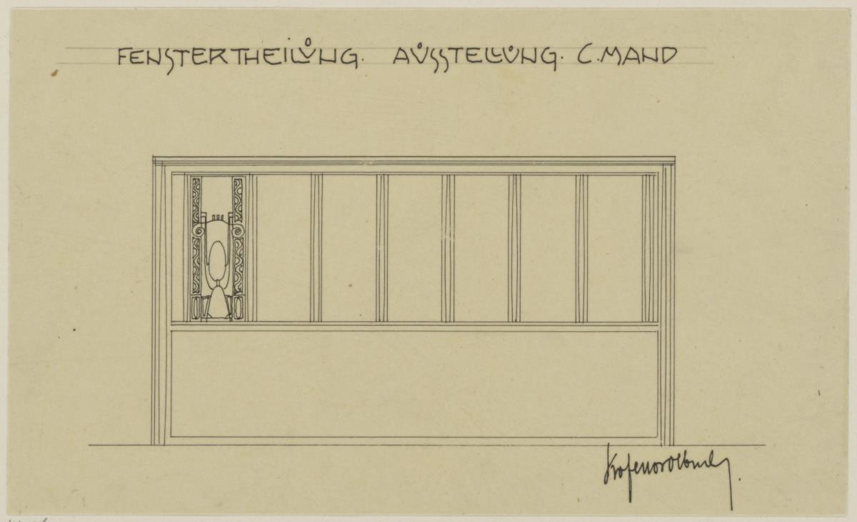 Düsseldorf, Projekt eines Ausstellungsstandes der Firma Carl Mand für die Industrie und Gewerbe Ausstellung, Aufriss der Fensterwand