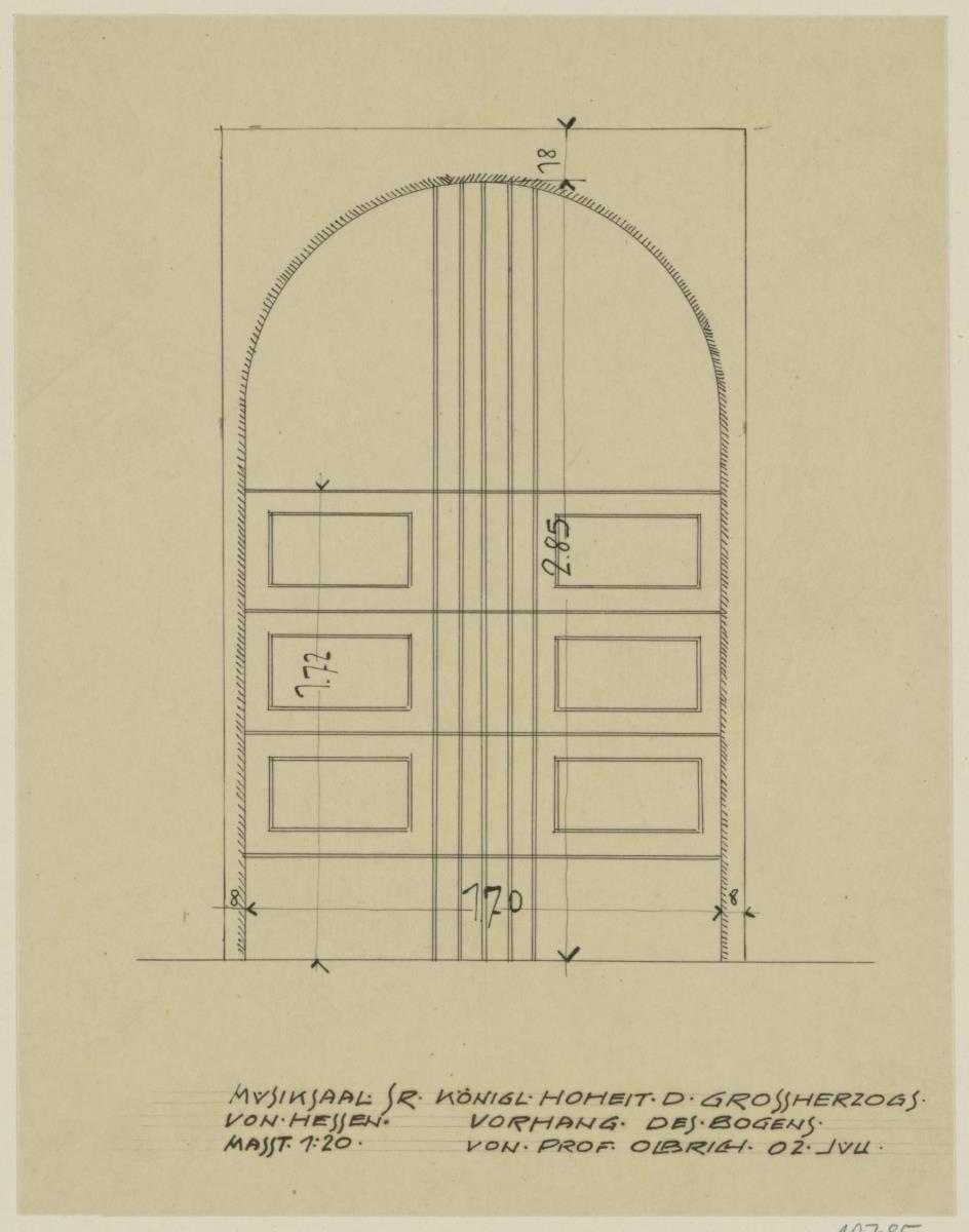 Darmstadt, Musiksaal im Neuen Palais, Vorhang für die Brunnennische