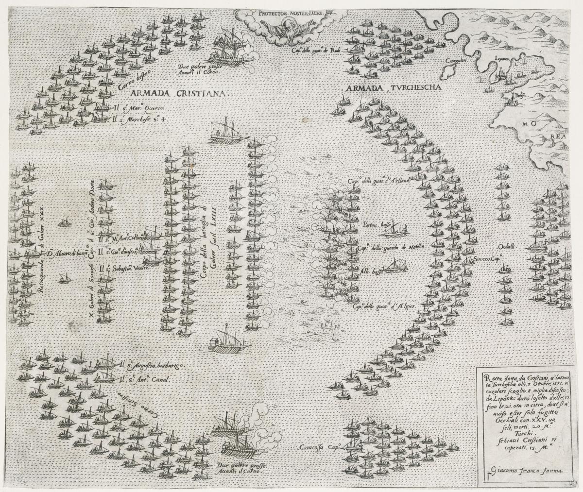 Seeschlacht bei Lepanto (Rotta datta da cristiani a l'Armata Turchesca alli 7 Ottobre 1571 a Cuzolari, scoglio 8 miglia discosto da Lepanto...)