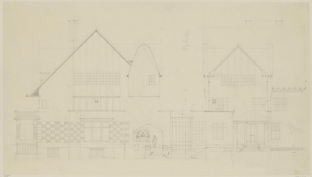 Kronberg im Taunus, Wohnhaus Hochstrasser, Aufrisse der West -und Südfassade
