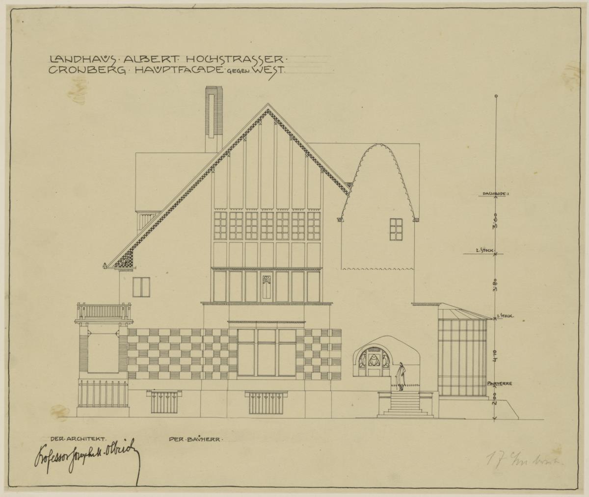 Kronberg im Taunus, Wohnhaus Hochstrasser, Aufriss der Westfassade