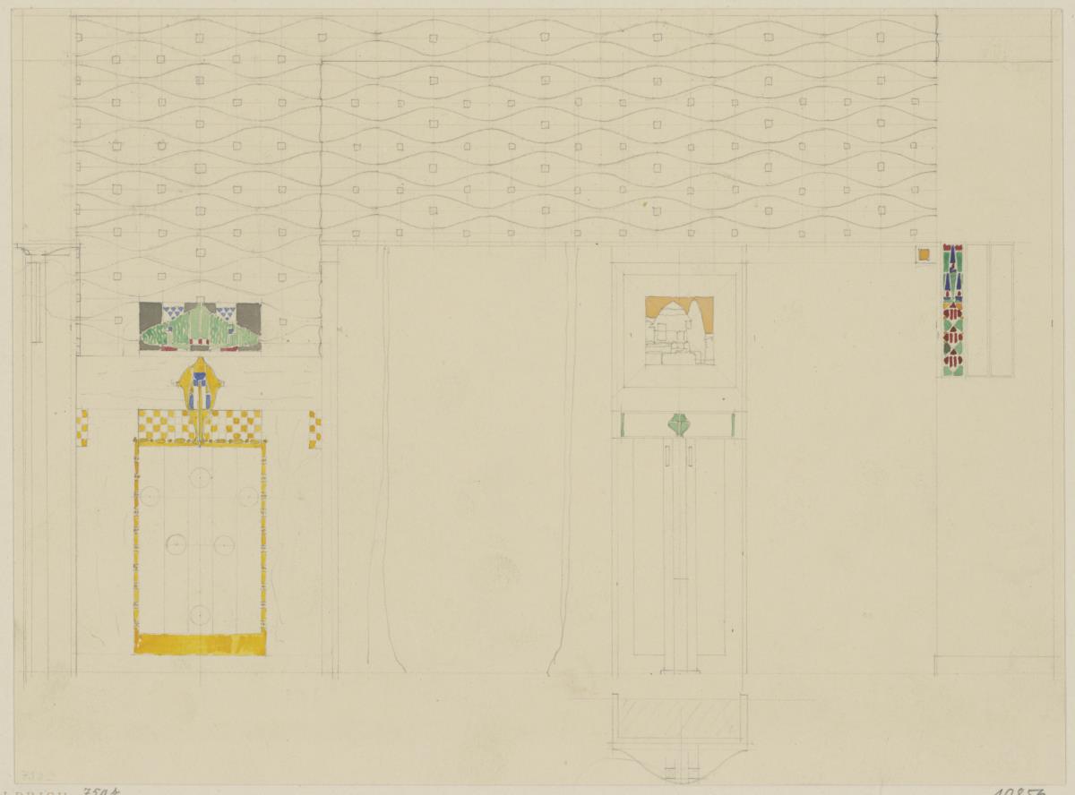 St. Louis, Sommersitz eines Kunstfreundes auf der internationalen Ausstellung, Teezimmer, Raum 23, Aufriss der Südostwand
