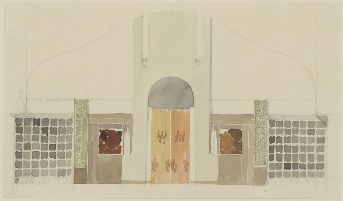 St. Louis, Sommersitz eines Kunstfreundes auf der internationalen Ausstellung, Bibliothek, Raum 24, Aufriss der Südostwand