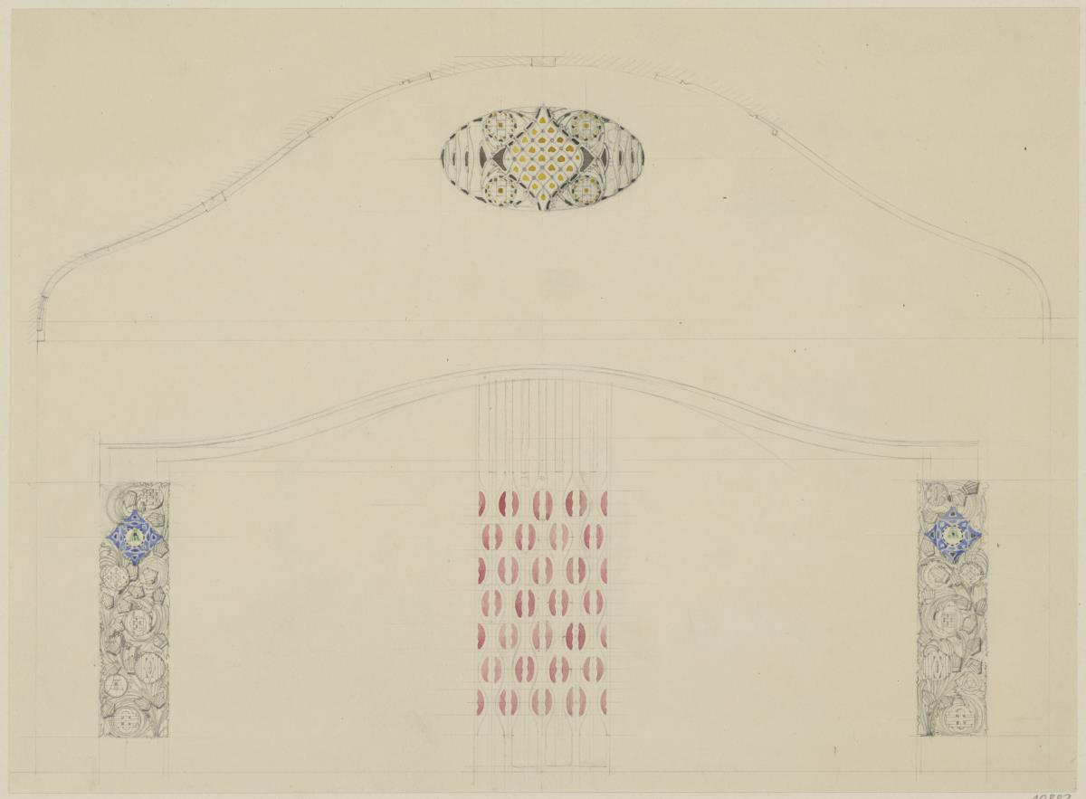 St. Louis, Sommersitz eines Kunstfreundes auf der internationalen Ausstellung, Speisezimmer, Raum 25, Aufriss der Südostwand