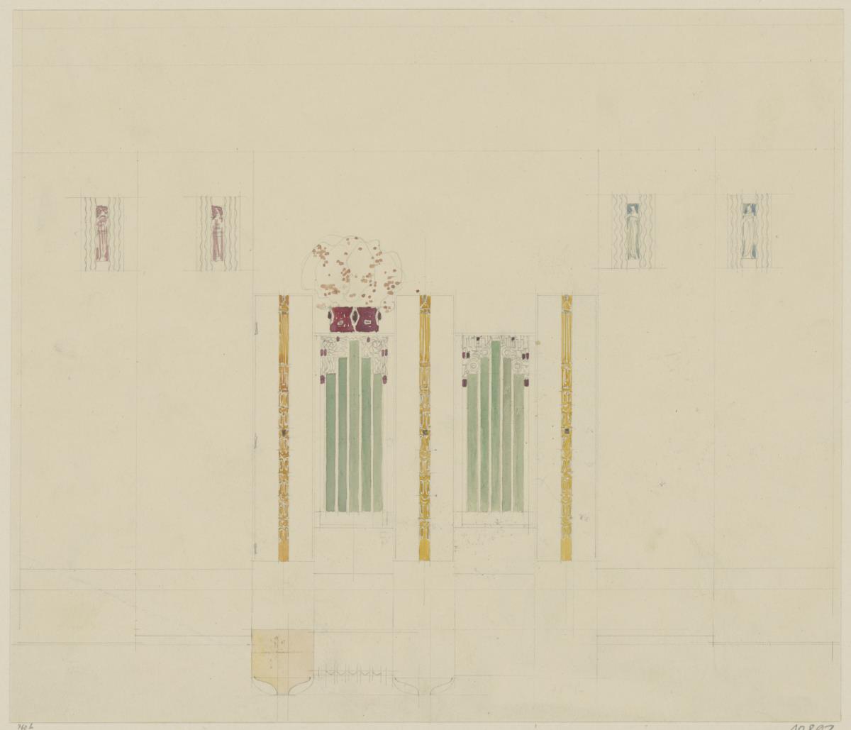 St. Louis, Sommersitz eines Kunstfreundes auf der internationalen Ausstellung, Musikzimmer, Raum 26, Aufriss der Nordwestwand