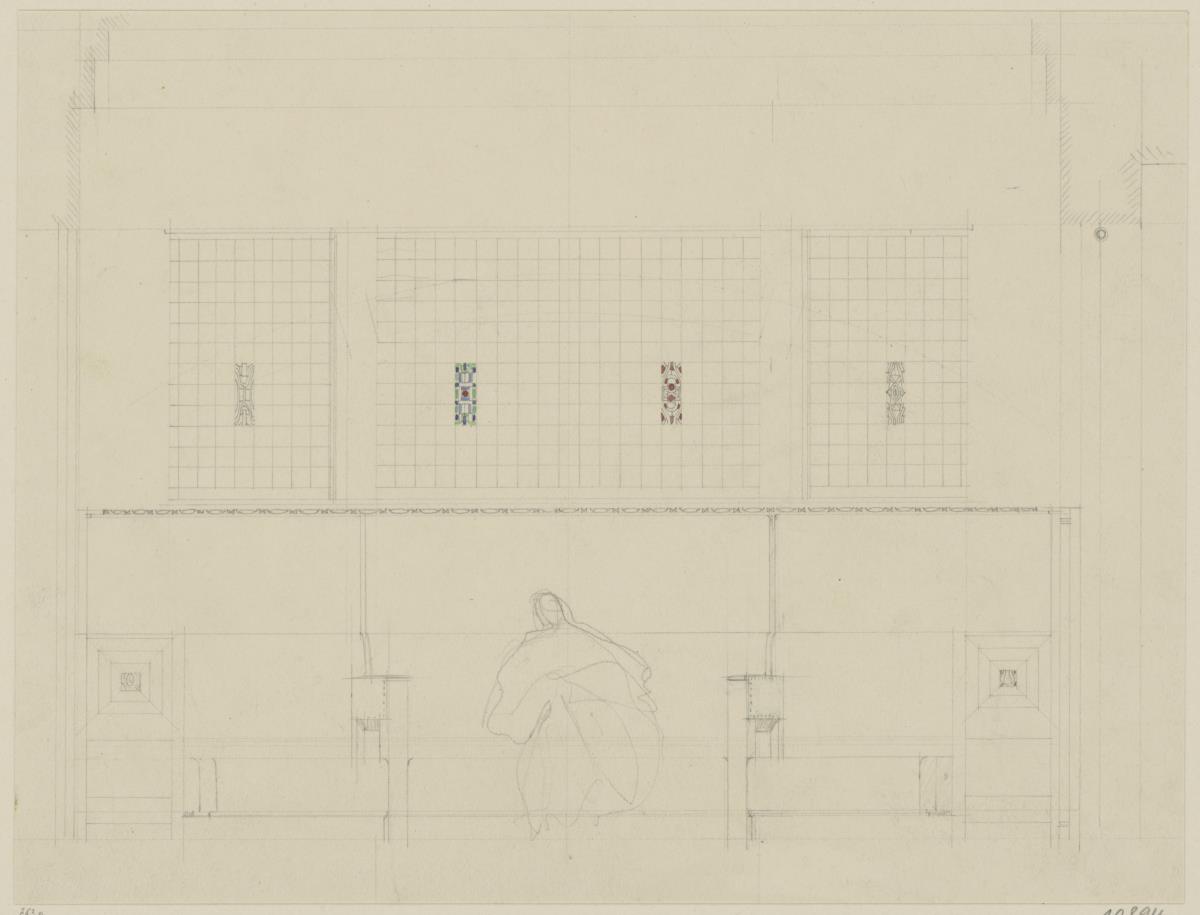 St. Louis, Sommersitz eines Kunstfreundes auf der internationalen Ausstellung, Musikzimmer, Raum 26, Aufriss der Nordostwand