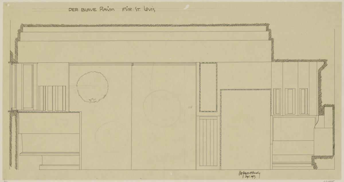 St. Louis, Sommersitz eines Kunstfreundes auf der internationalen Ausstellung, Musikzimmer, Raum 26, Aufriss der Südostwand