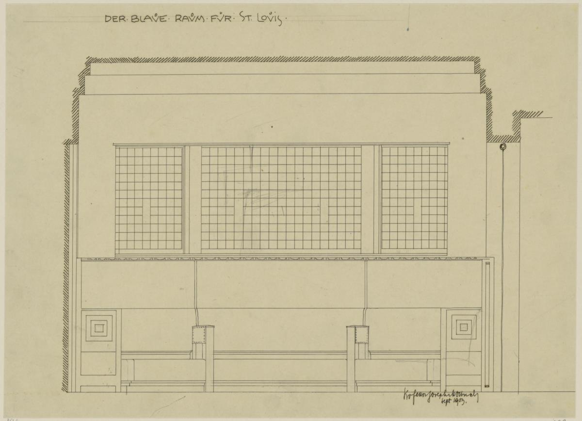St. Louis, Sommersitz eines Kunstfreundes auf der internationalen Ausstellung, Musikzimmer, Raum 26, Aufriss der Nordostwand
