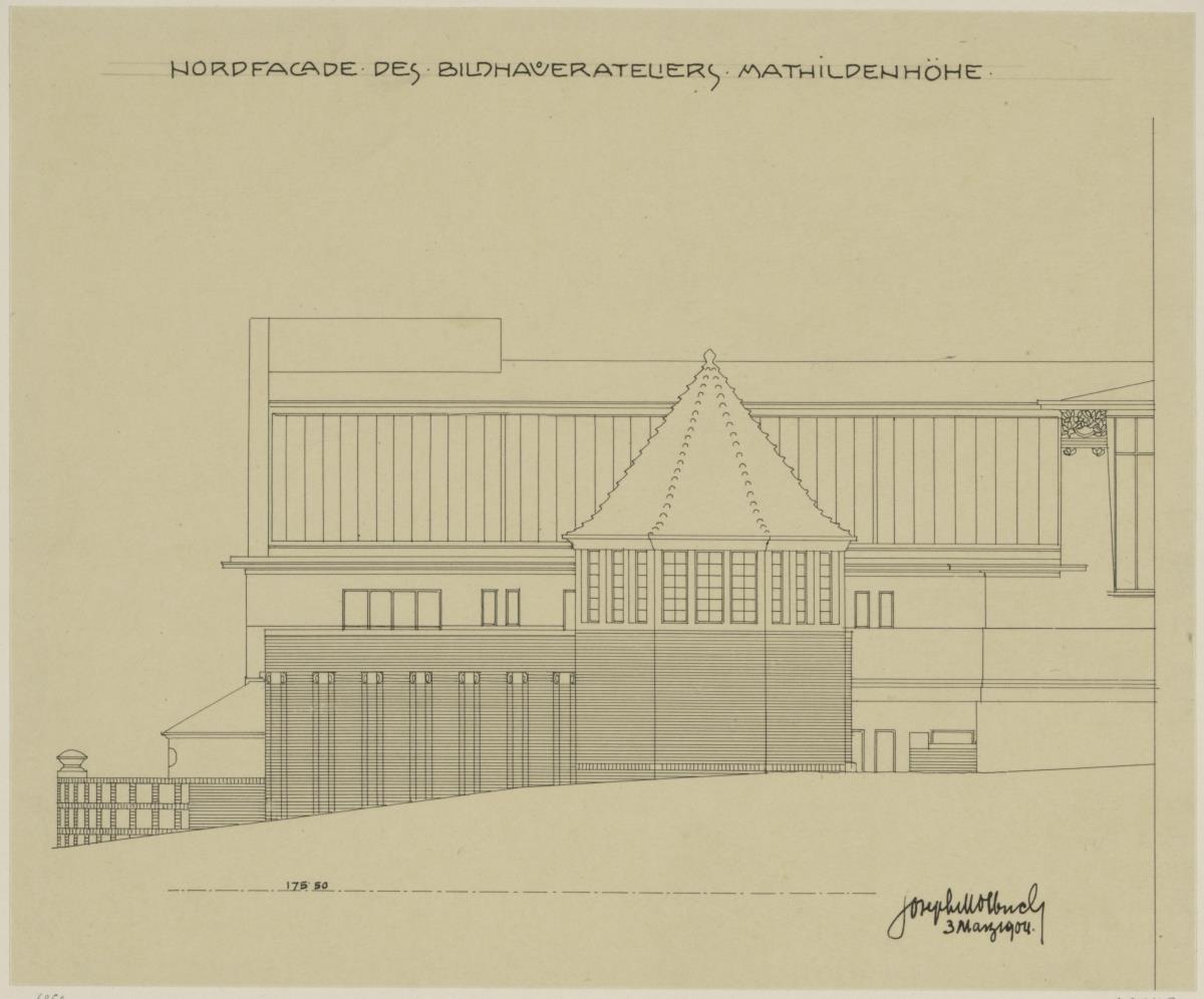 Darmstadt, Bildhaueratelier am Ernst Ludwig Haus, Aufriss der Nordfassade