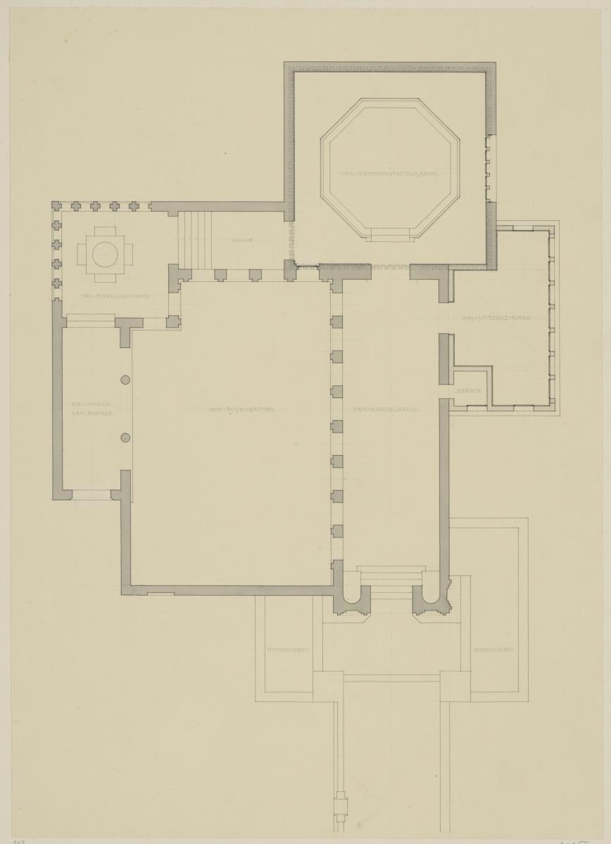 Köln, Frauenrosenhof der Deutschen Kunstausstellung, Vorentwurf, Grundriss