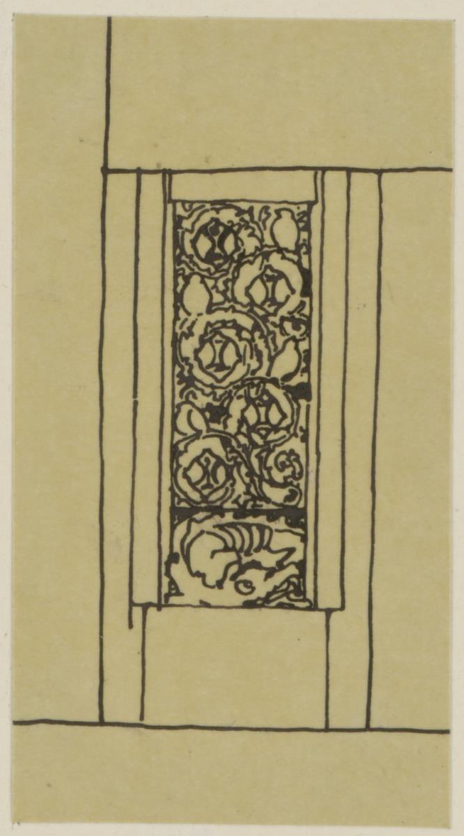 Köln, Frauenrosenhof der Deutschen Kunstausstellung, Vorentwurf, Skizzenblatt mit Entwurf zum Skulpturenschmuck der Hoffassade des Wandelganges