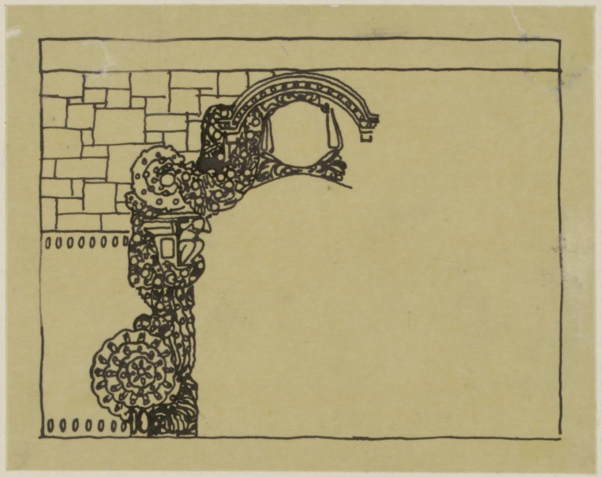 Köln, Frauenrosenhof der Deutschen Kunstausstellung, Vorentwurf, Skizzenblatt mit Entwurf eines Portals