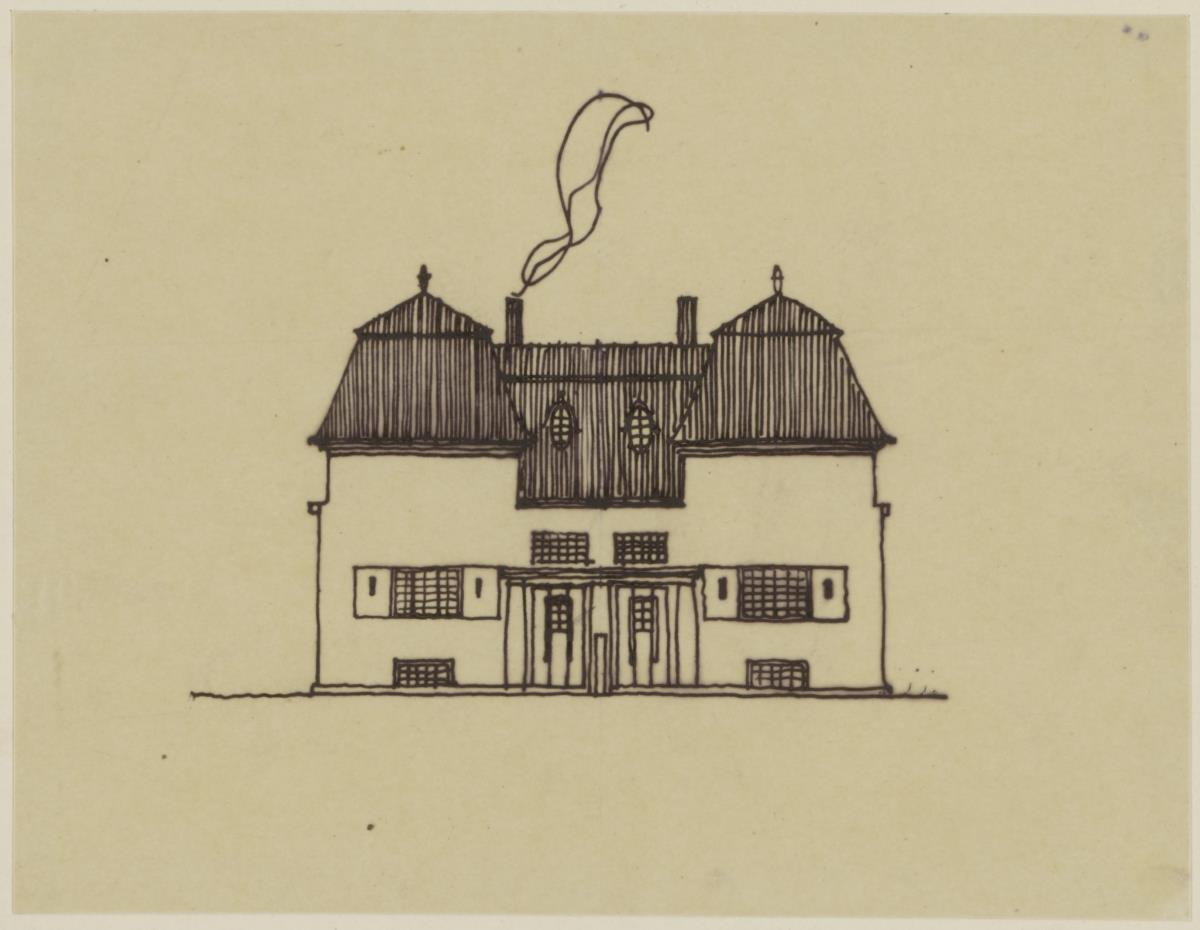 Darmstadt, Projekt Doppelhaus Cabinet, erste Version, Skizzenblatt