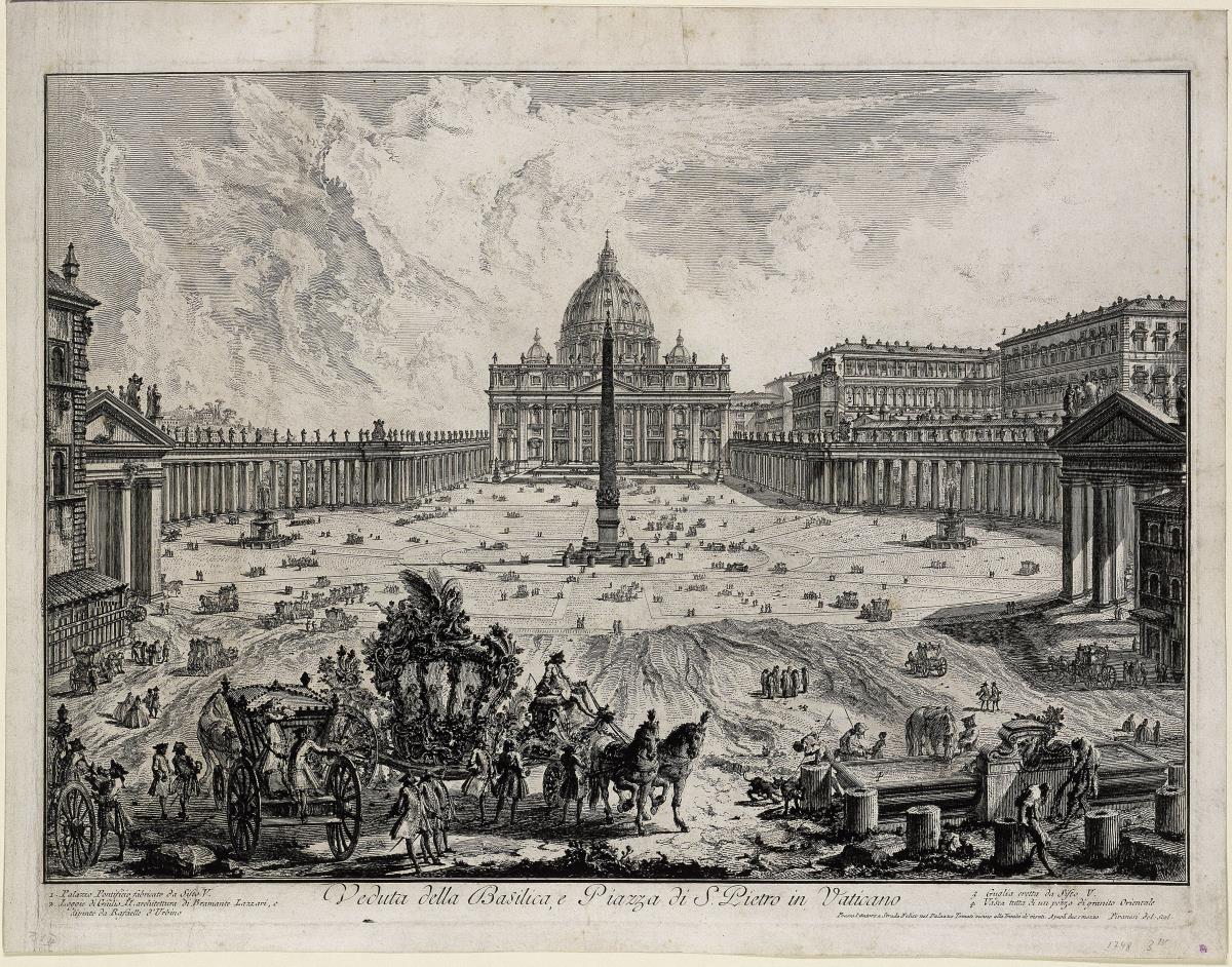 Ansicht der Basilica und des Platzes von San Pietro in Vaticano (aus: Vedute di Roma)