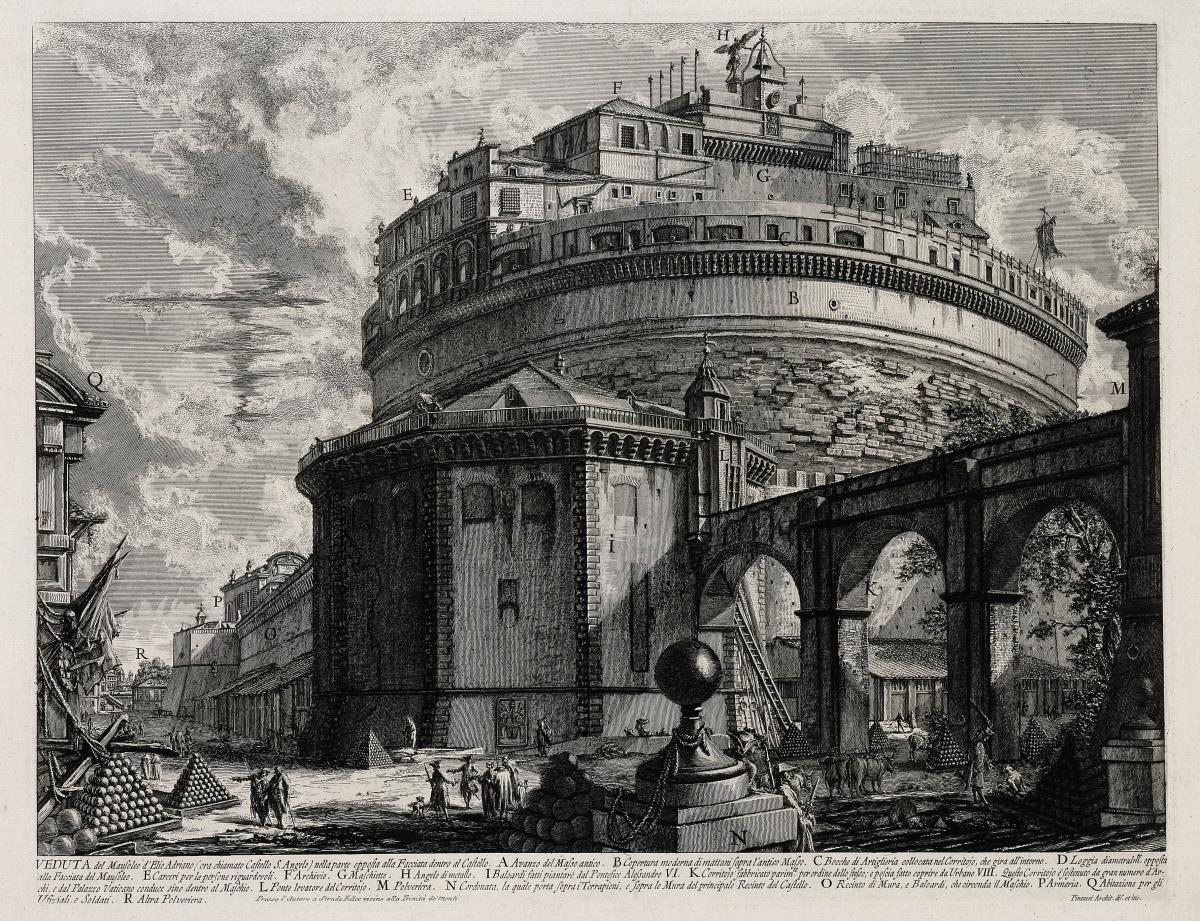 Rückansicht des Hadrian-Mausoleums, jetzt Engelsburg genannt (aus: Vedute di Roma)