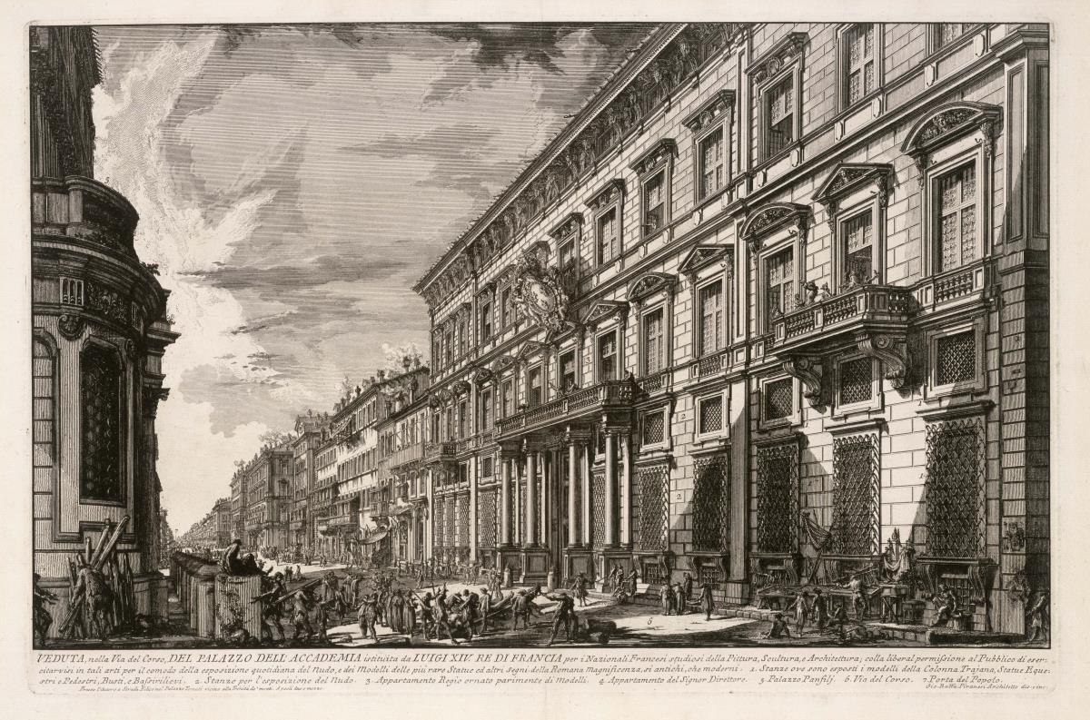 Ansicht des Palazzo dell'Academia in der Via del Corso (aus: Vedute di Roma)
