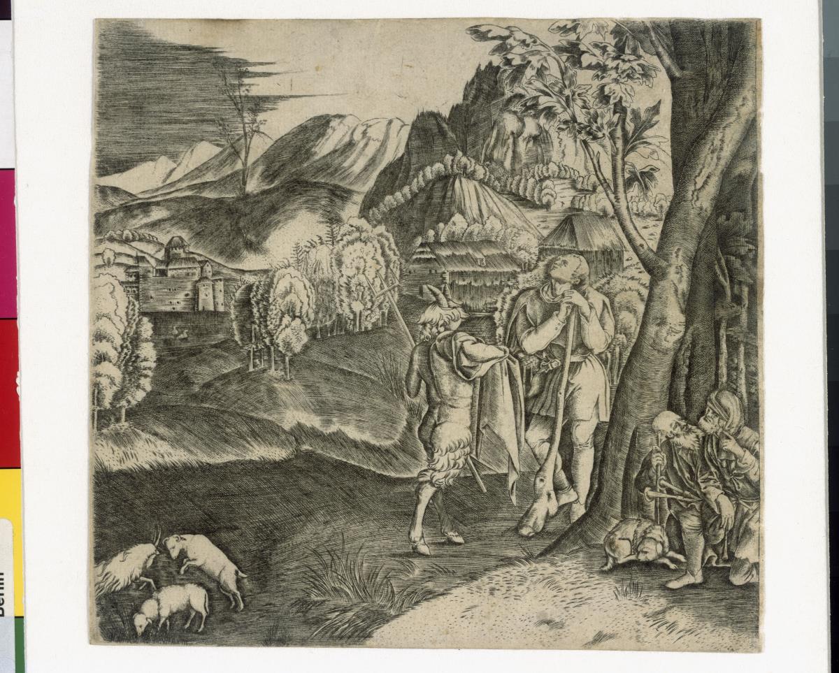 Landschaft mit Hirten und Satyr