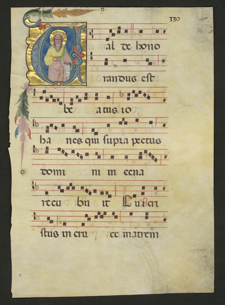 Initiale U[alde honorandus est] mit dem Evangelisten Johannes (auf ganzer Buchseite aus einem Antiphonarium)