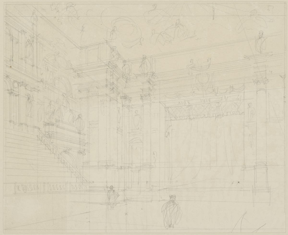 Wien, Parma, Inneres des Gran Theatro Farnese; Skizze zu Taf. XVI des Streit`schen Theaterbuches