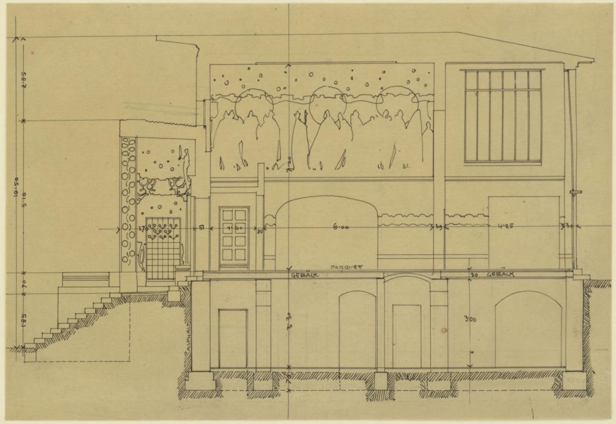 Darmstadt, Ernst-Ludwig-Haus, Vorentwurf zum Mittelraum, Schnitt