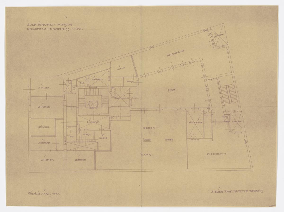 Umbau Wohn- und Geschäftshaus STERN, Agram (Zagreb), Neuaufbau-grundriss, Dachgeschoss, Lichtpause
