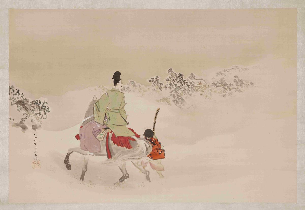 Narihira auf dem Weg zu Prinz Koretaka, aus dem Ise Monogatari