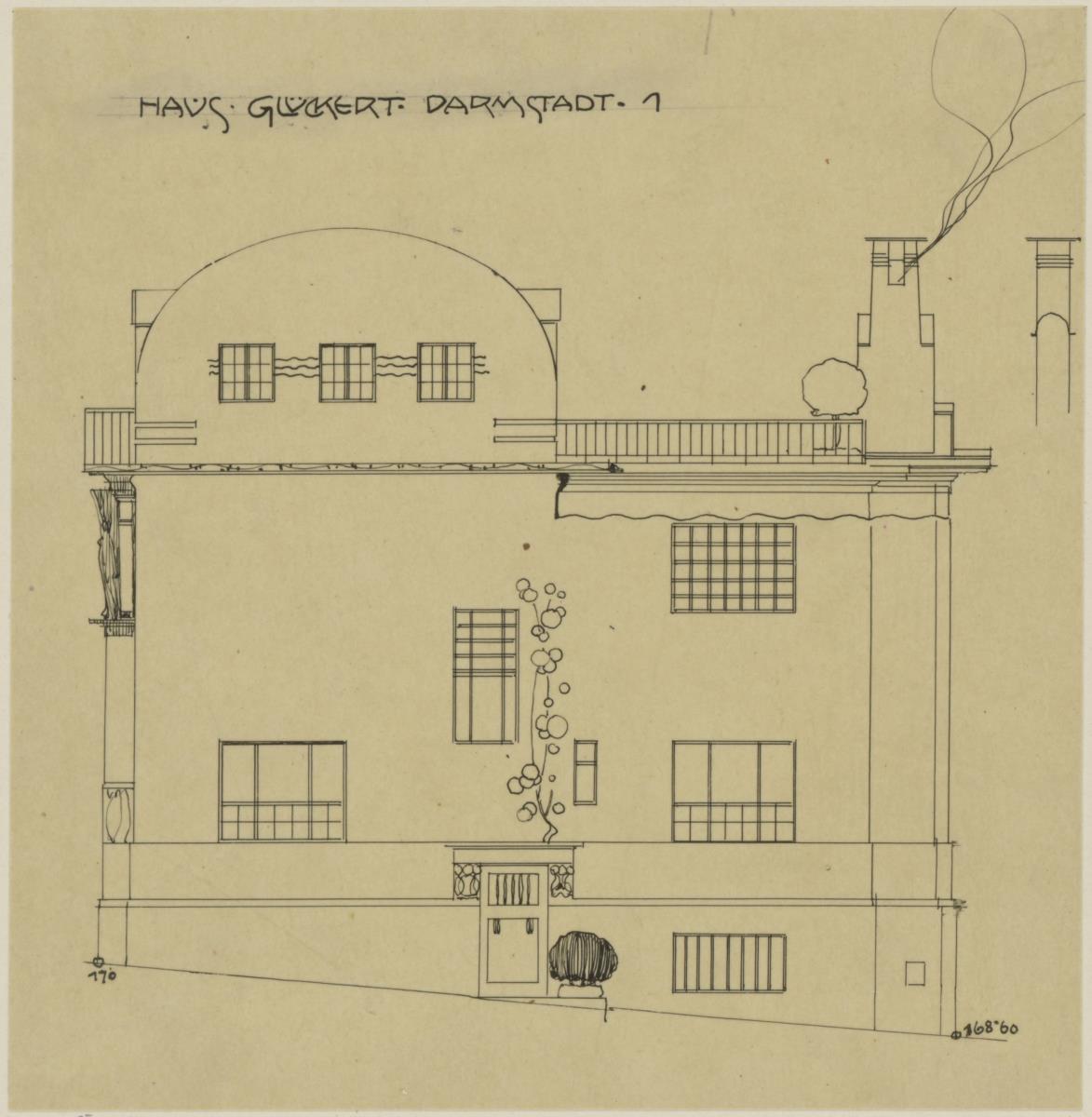 Darmstadt, Kleines Glückerthaus, Aufriss der Westfassade
